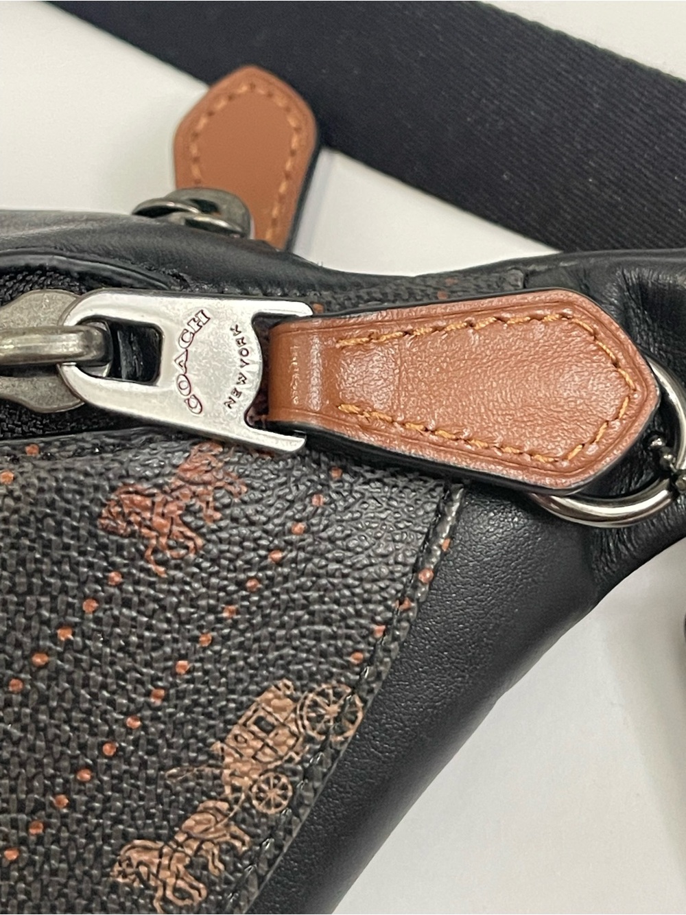Coach Warren Mini Belt Bag in black with the Horse and Carriage dot print. - Picture 4 of 9